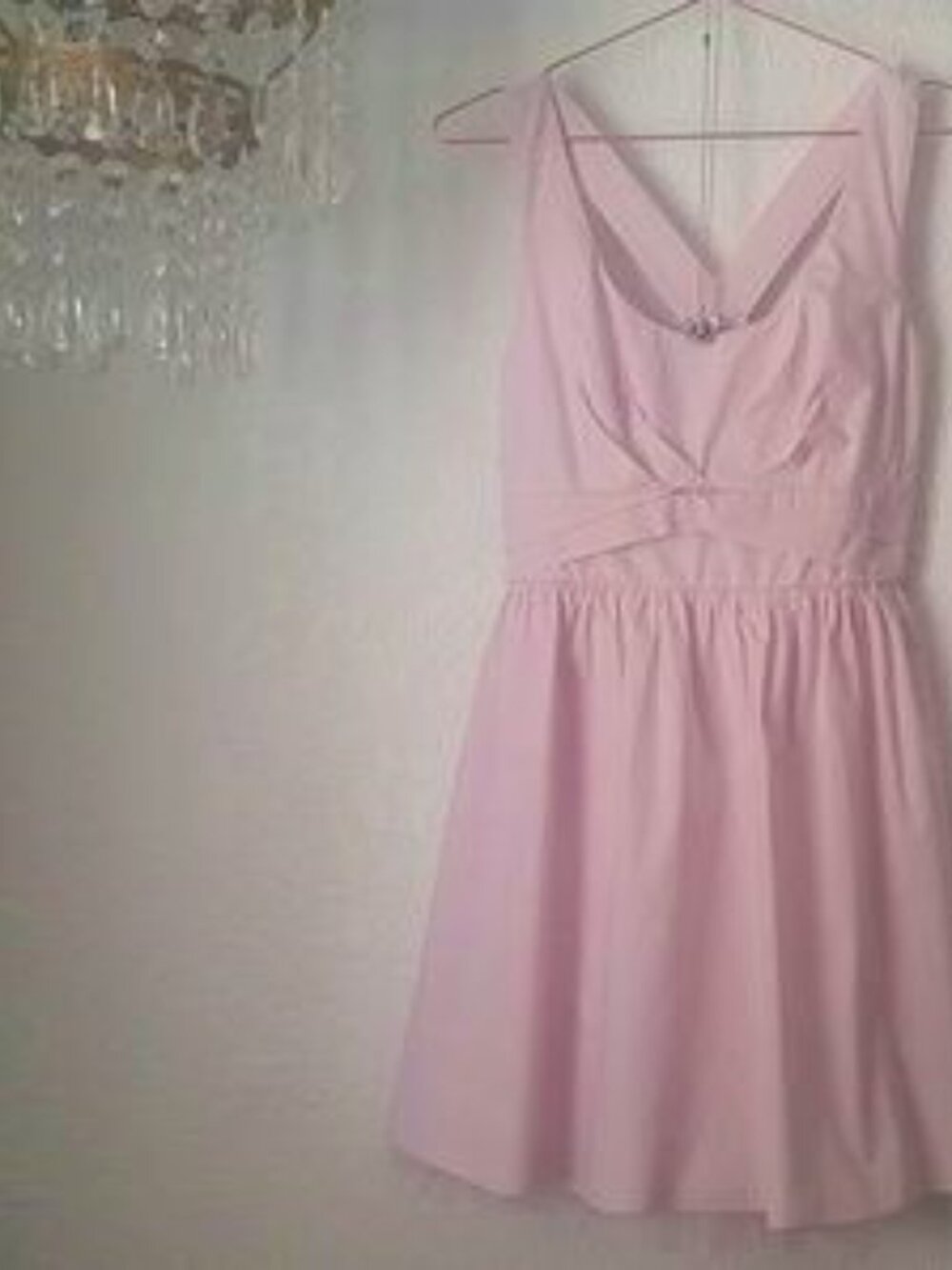 Crystal Doll SZ5T Pink Cotton Halter Dress Pleated Bodice Gathered Skirt Zip Bac